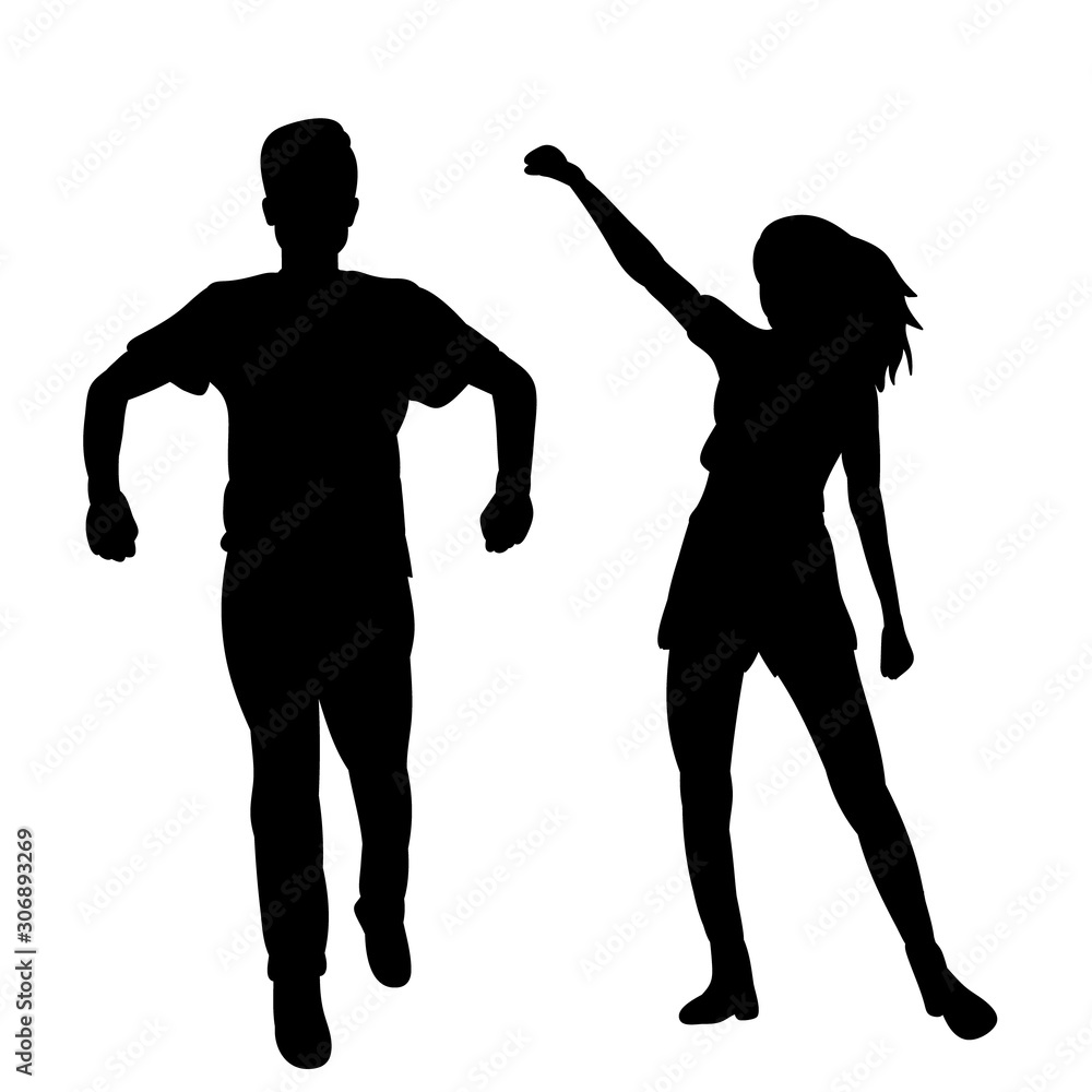 vector, on a white background, black silhouette of dancing people