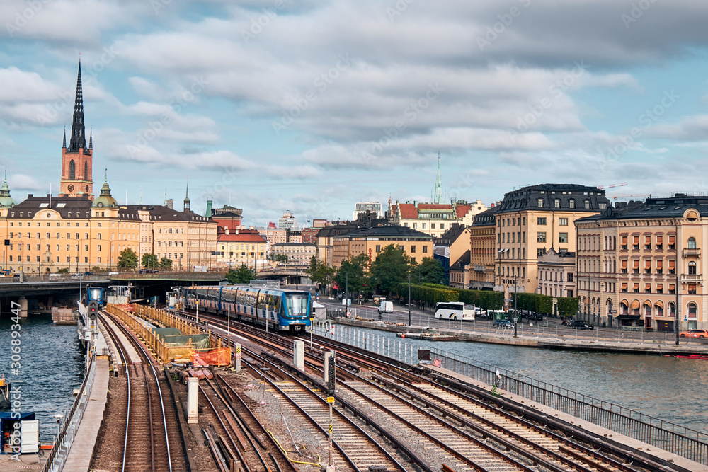 The Landscape of Stockholm city with railway, Sweden