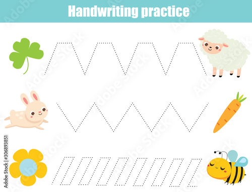 Help animals find food. Handwriting practice sheet. Educational children game. Tracing lines. early education worksheet for kids photo