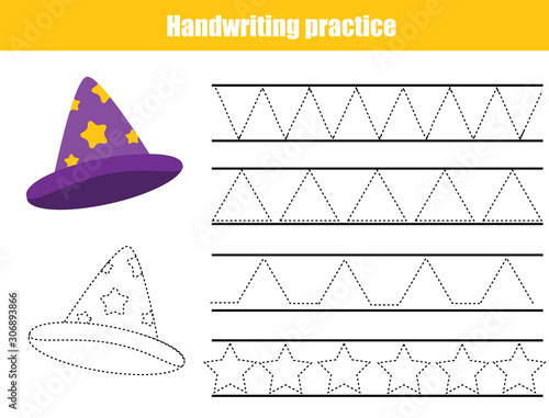 Handwriting practice sheet. Educational children game. Tracing lines. early education worksheet for kids