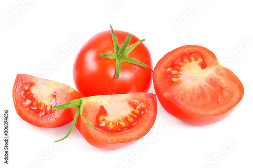fresh tomatoes with slices isolated on white background