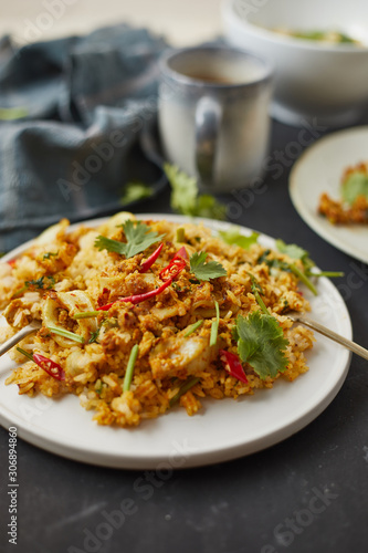 Stir fried squid with curry powder, Thai food .