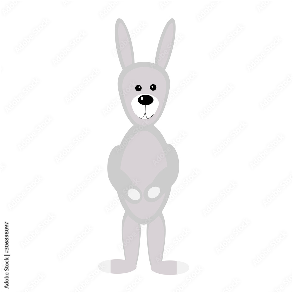 Fototapeta premium Cute gray Bunny with folded legs in the form of toys