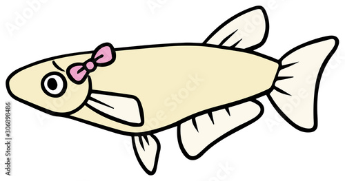 シンプルなメスのメダカのイラスト_困り顔