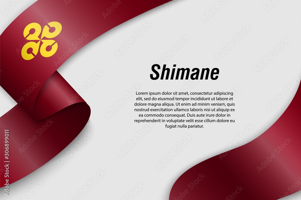 Fototapeta premium Waving ribbon or banner with flag Prefecture of Japan shimane