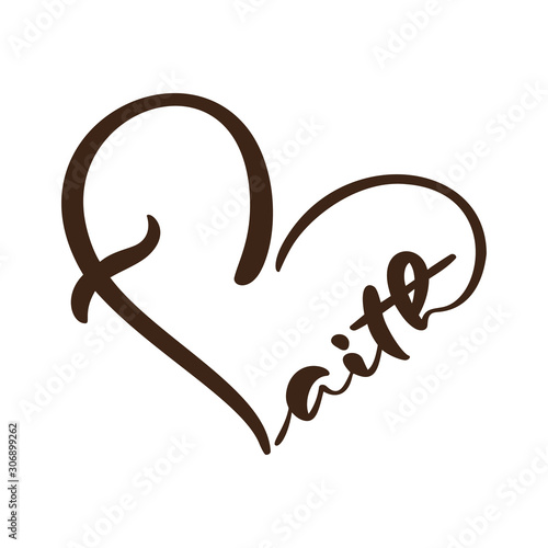 Vector calligraphy Faith word text with black and white love heart. Can be use for religious greeting card, banner, poster, brochure or typography logo design