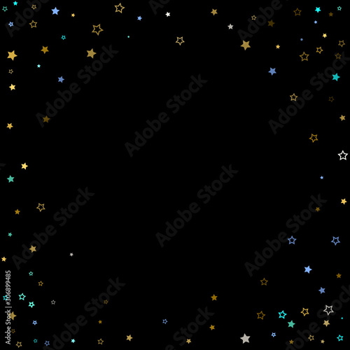 Gold, Blue stars, sprocket, shiny confetti. 