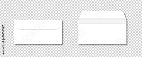 DL Envelopes vector realistic mockup template. Isolated on transparent background. Postcard design. Envelope office mockup paper letter mail illustration.