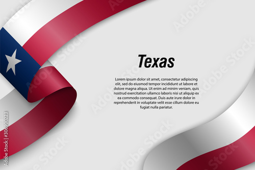 Waving ribbon or banner with flag texas photo