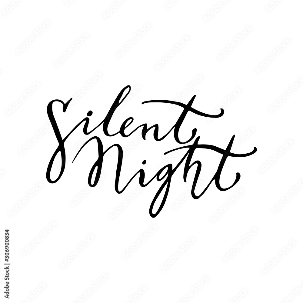 Silent night lettering template. Greeting card invitation with xmas phrases. Vintage illustration.