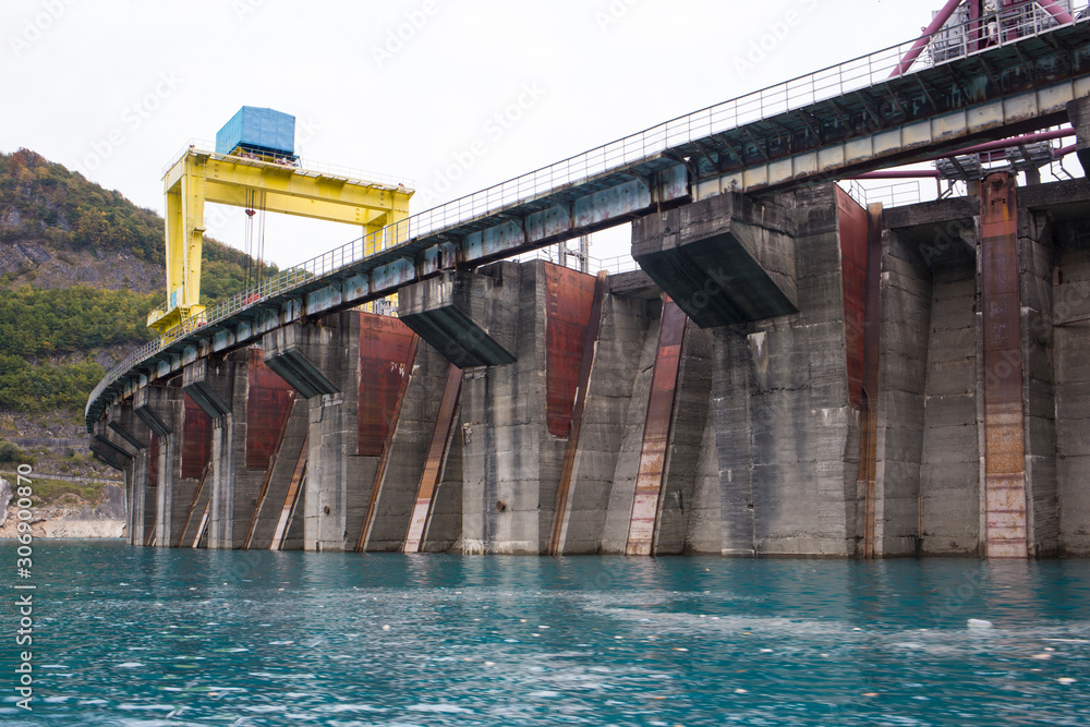 Building and gateways of the Inguri Hydroelectric Power Station, Stock Photo Adobe Stock