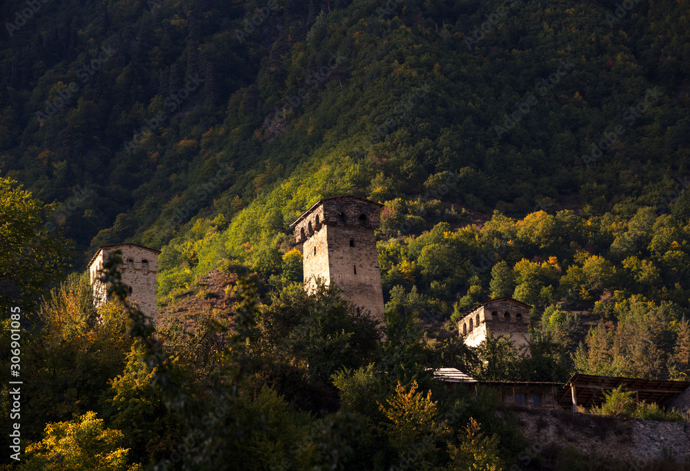Svan towers, unesco heritage, in Mestia and Ushguli, Georgia