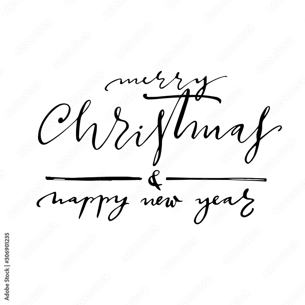 Merry Christmas and Happy new year lettering template. Greeting card invitation with xmas phrases. Vintage illustration.