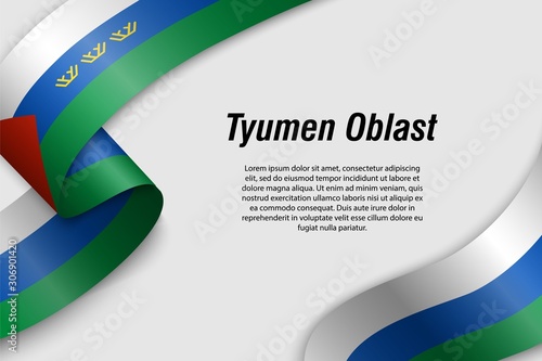 Waving ribbon or banner with flag Region of Russia tyumen oblast