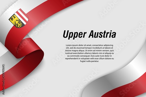 Waving ribbon or banner with flag State of Austria upper austria
