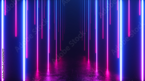 Fotografie Endless corridor with neon lines tending down