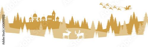christmas landscape background with village and snow