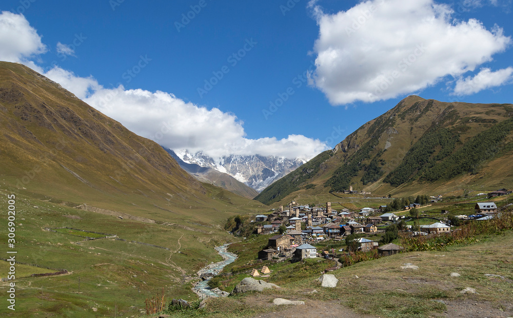  Panoramic view of the high mountain village Ushguli, Svaneti, Georgia