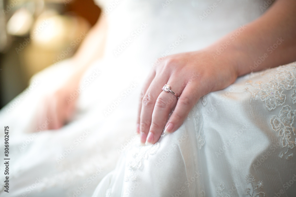 wedding ring on young woman's left hand, sign of marriage and engagement. wedding ring on young woman's left hand, sign of marriage and engagement.