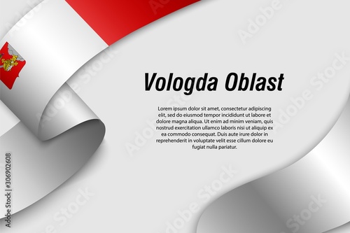 Waving ribbon or banner with flag vologda oblast Region of Russia