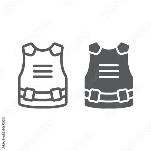 Body armor line and glyph icon, army and military, bulletproof vest sign, vector graphics, a linear pattern on a white background.