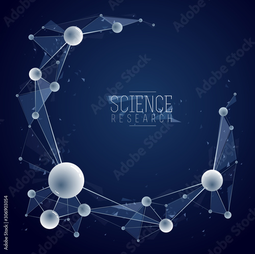 Molecules and atoms vector abstract background, science chemistry and physics theme illustration, micro and nano research and technology theme, microscopic particles.