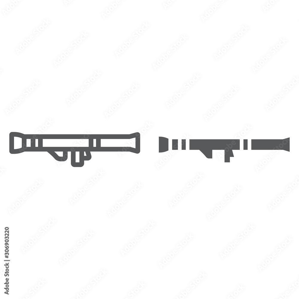 Rocket launcher line and glyph icon, army and military, weapon sign, vector graphics, a linear pattern on a white background. Rocket launcher line and glyph icon, army and military, weapon sign, vector graphics, a linear pattern on a white background.