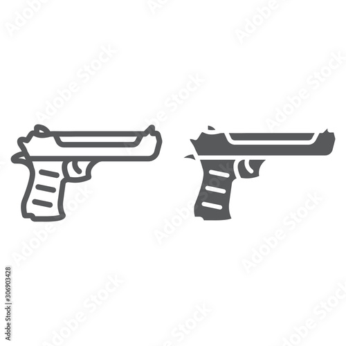 Desert eagle gun line and glyph icon, army and weapon, handgun sign, vector graphics, a linear pattern on a white background.