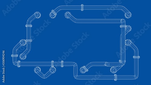 Banner is entangled in pipes with flanges. Vector