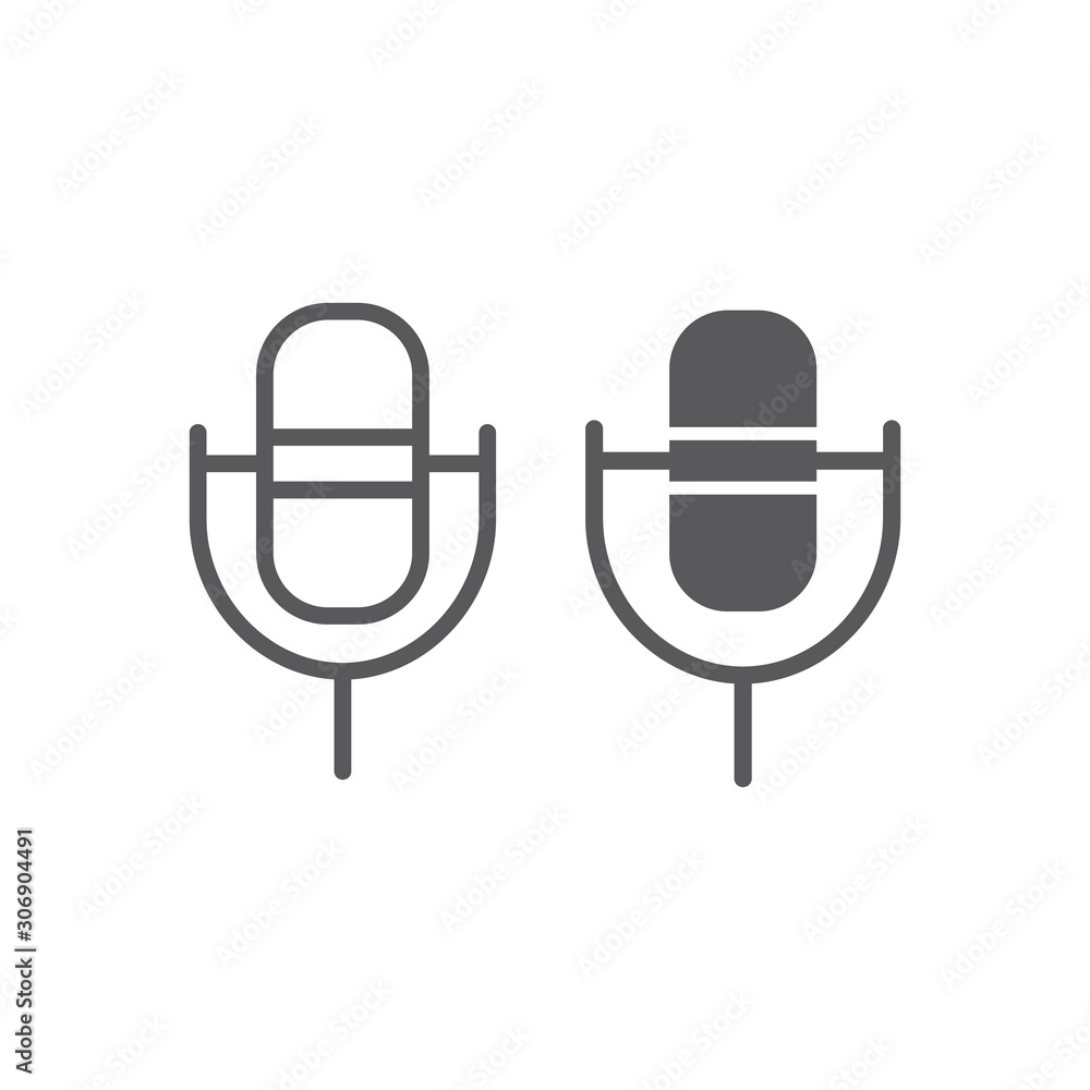 Computer microphone line and glyph icon, sound and device, audio mic sign, vector graphics, a linear pattern on a white background. Computer microphone line and glyph icon, sound and device, audio mic sign, vector graphics, a linear pattern on a white background.