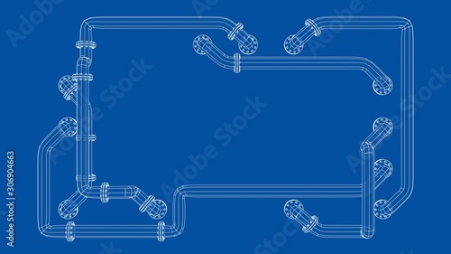 Banner is entangled in pipes with flanges. Vector