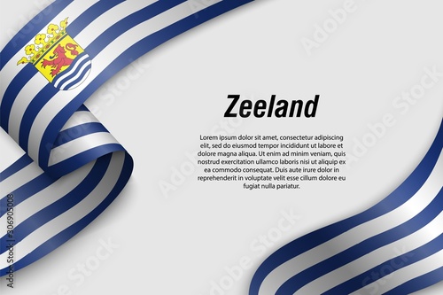 Waving ribbon or banner with flag zeeland Province of Netherlands photo