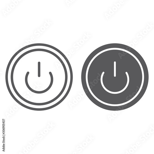 Computer power button line and glyph icon, switch and computer, on off sign, vector graphics, a linear pattern on a white background.