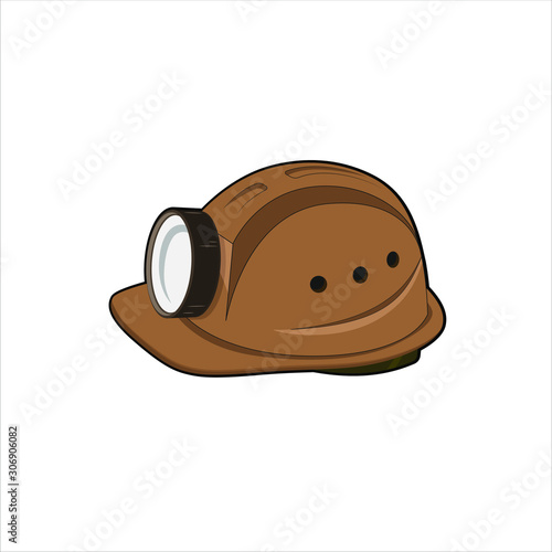 Miner helmet. head protection. Hat with flashlight for coal mining. Worker safety. Vector illustration