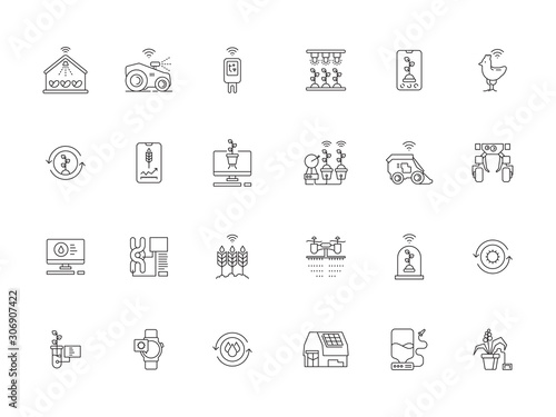 Smart agriculture icon. Farming innovation technology digital watering and harvesting plantation crop plants vector smart farm symbols. Agriculture technology innovation, harvest smart illustration