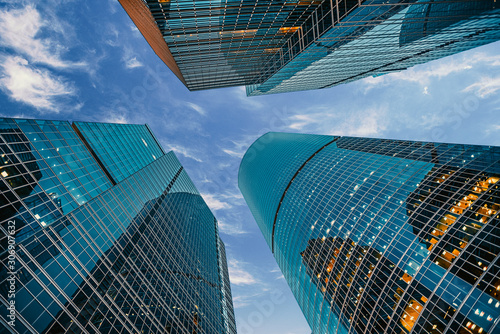 Canvas Print view of modern corporate buildings against the blue sky