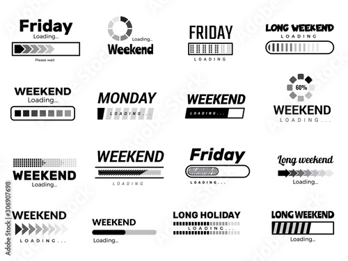Loading week bar. Business ui interface web template quote pictures lazy week days vector funny pictures. Download ui, downloading motivation waiting holiday illustration