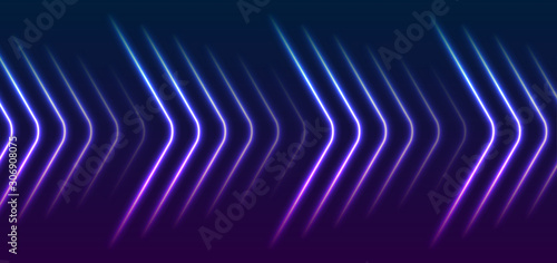 Blue and purple abstract neon arrows tech graphic design. Futuristic laser background. Vector illustration