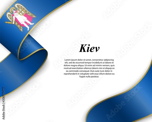 Waving ribbon with flag of kiev