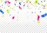 Ribbons colourful and confetti, vector illustration isolated on gradient white background