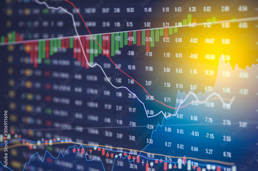 Stock market digital graph chart on LED display concept. A large