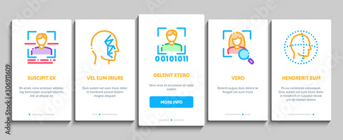 Recognition Onboarding Mobile App Page Screen. Eye Scanning, Biometric Recognition, Face Id Systems, Human Silhouette Concept Illustrations