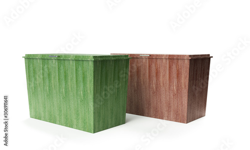 3d rendering of a light-green trash can isolated on white background. Pick up trash.