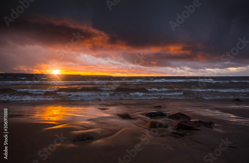 Stormy sunset on the Gulf of Finland. Leningrad region. Russia