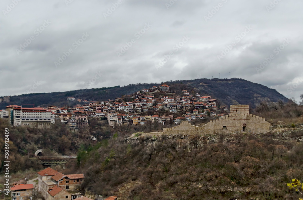 Springtime panorama of a ruins of Trapezitsa, medieval stronghold located on a hill with the same name in Veliko Tarnovo, Bulgaria, Europe 