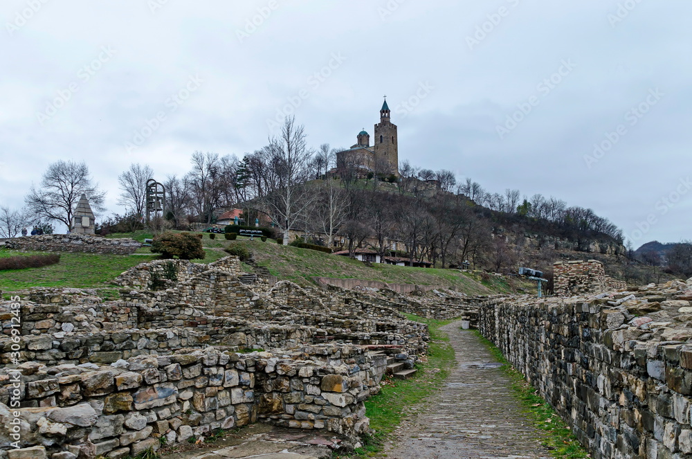 The main entrance and fortress of Tsarevets, medieval stronghold located on a hill with the same name in Veliko Tarnovo, the old capital of Bulgaria, Europe  
