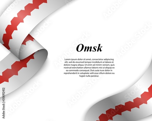 Waving ribbon with flag of omsk photo