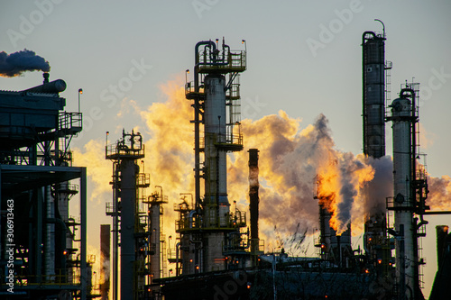 oil refinery at twilight