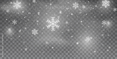 Snowflakes. Snow. Snowfall. Christmas snow for the new year. White glitter snowflakes. Heavy snowfall snowflakes in different shapes and forms. Winter Snow Falling snowflakes christmas new year design