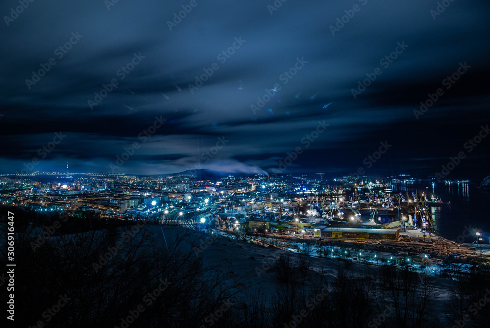Fototapeta premium Murmansk city scape at night